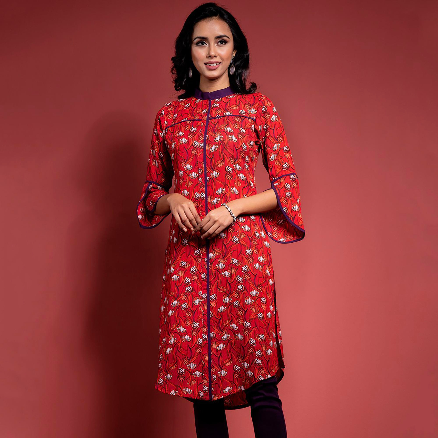 Woman in red printed kurta