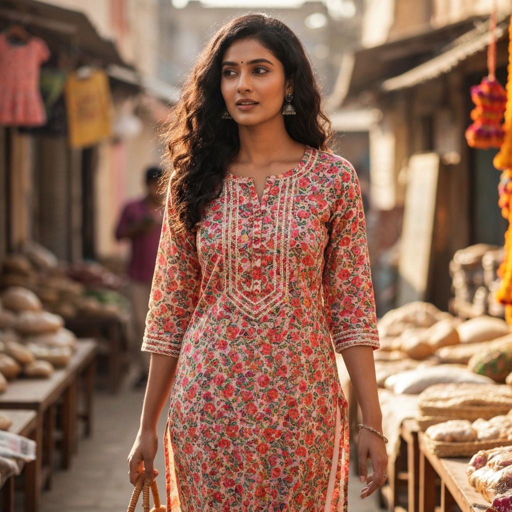 Beige Embroidered Kurta